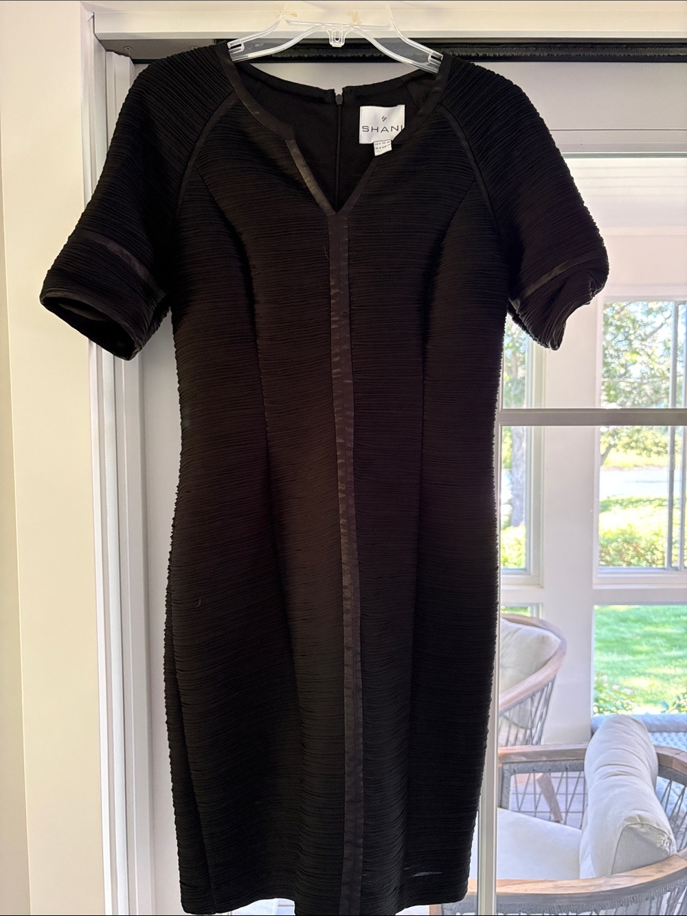 SHANI  Black Textured Short-Sleeve Above Knee Length